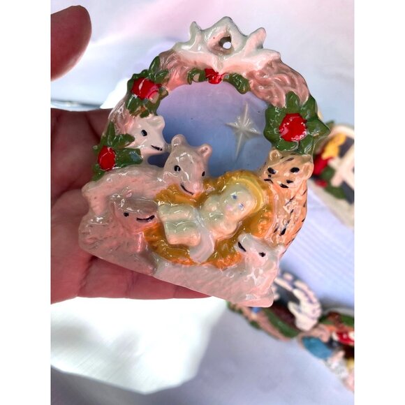 Chistmas Ornaments Hand Crafted Vintage Nativity, Tree, Snowman,Dog,Cats 9pc - Picture 8 of 11